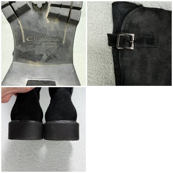 La Canadienne Boots Womens 6.5 Shoes Black Suede Tall Knee High Calf Shearling - Picture 8 of 12